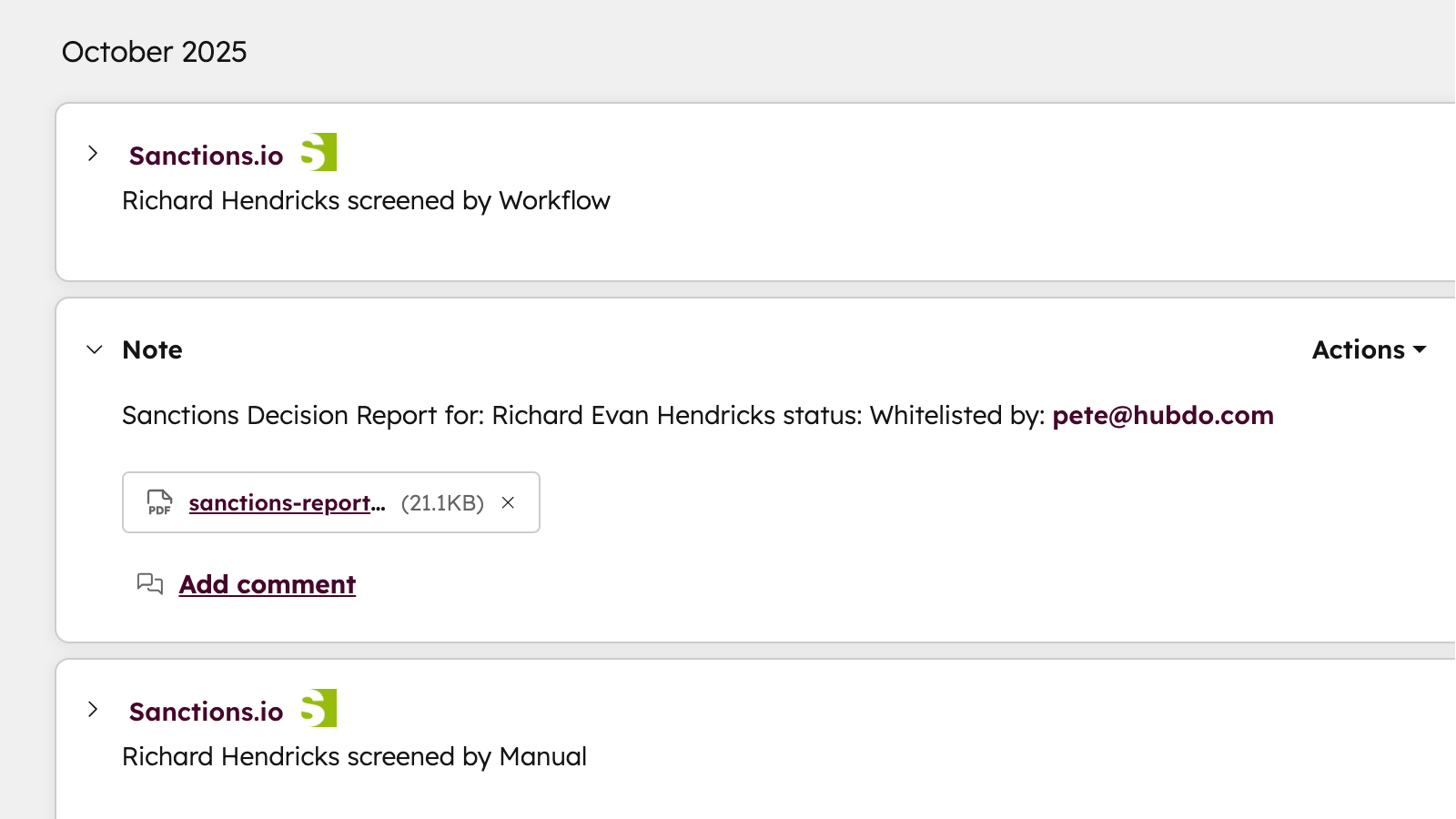 Sanction timeline App events and notes