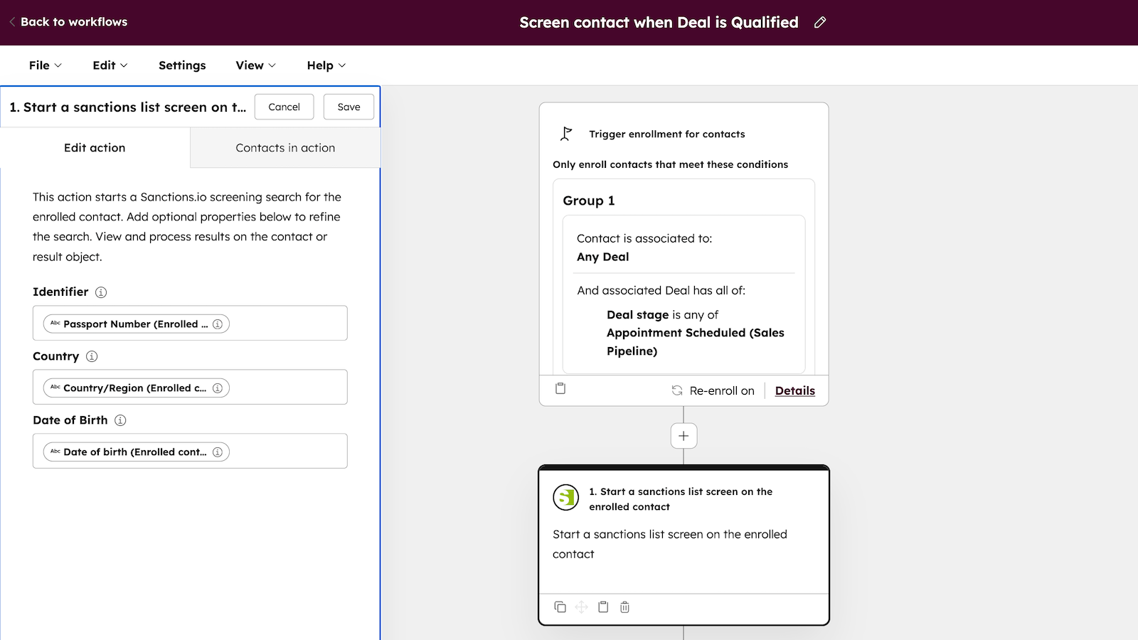 Sanctions workflow screens including properties